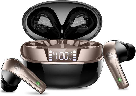 AOSRAU Wireless Earphones HiFi Stereo, Bluetooth Earbuds with 4 ENC Mics, Wireless Ear buds with LED Display, IP7 Waterproof Bluetooth Earphones