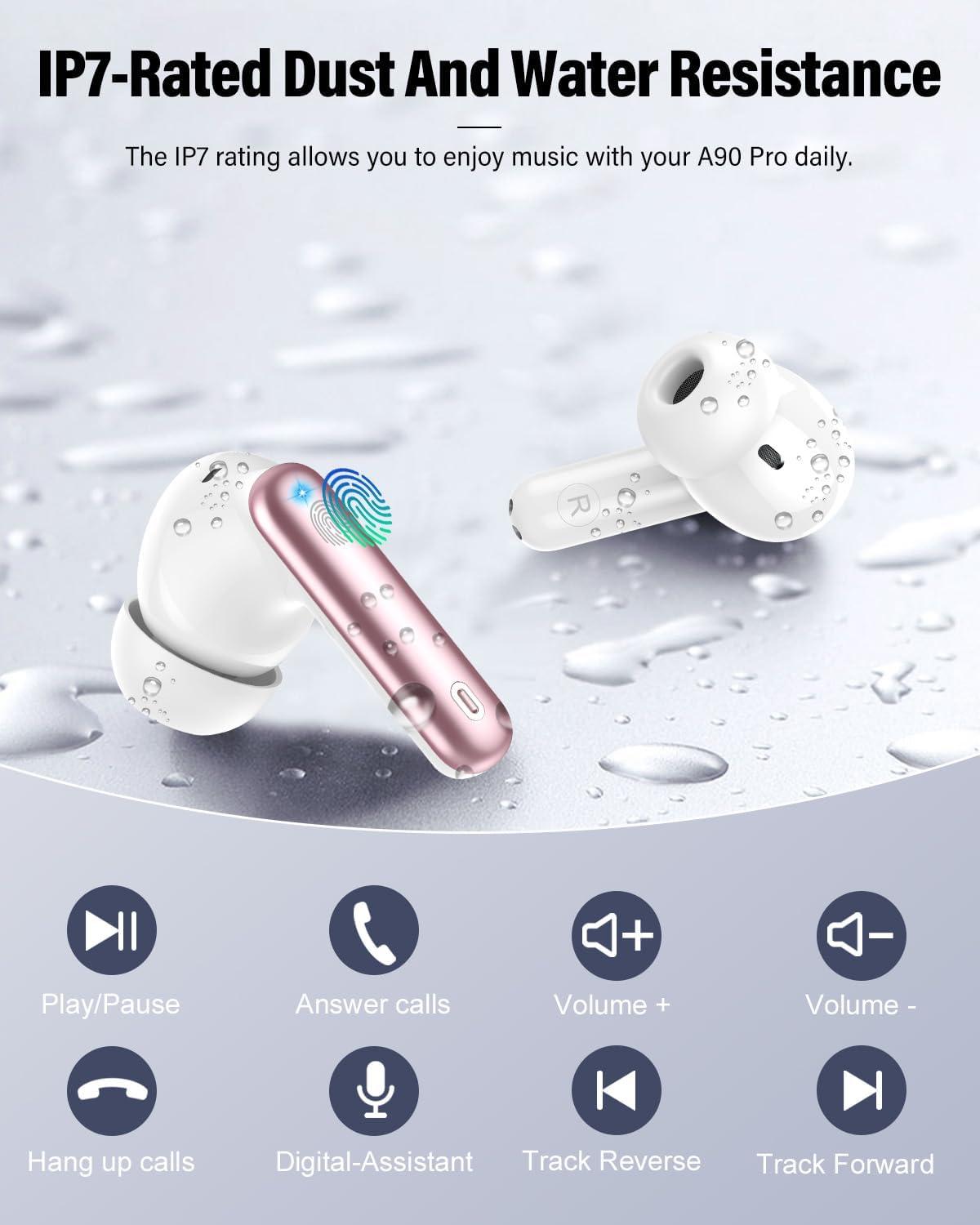 Ayvume Pink Wireless Earbuds with Noise Cancelling Mic