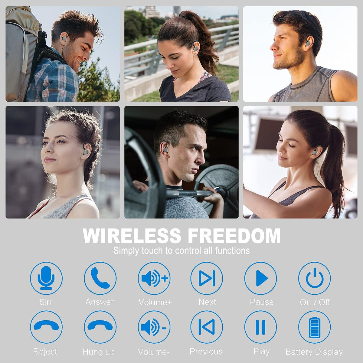 Bowost Bluetooth Earphones In-Ear, Wireless Sports Headphones with Microphone, IPX7 Waterproof, Earbuds Noise Cancelling