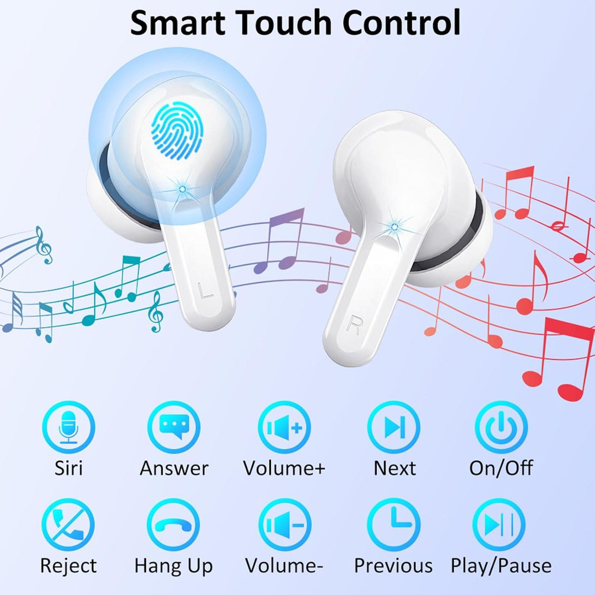 Coucur Wireless Bluetooth Earbuds with Smart Touch Control