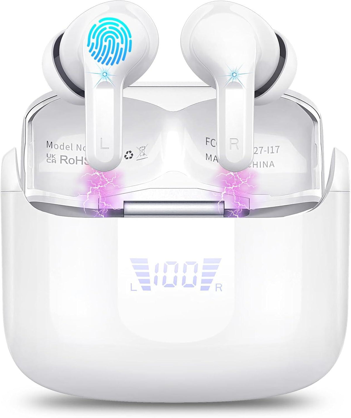 Coucur White Wireless Bluetooth Earbuds