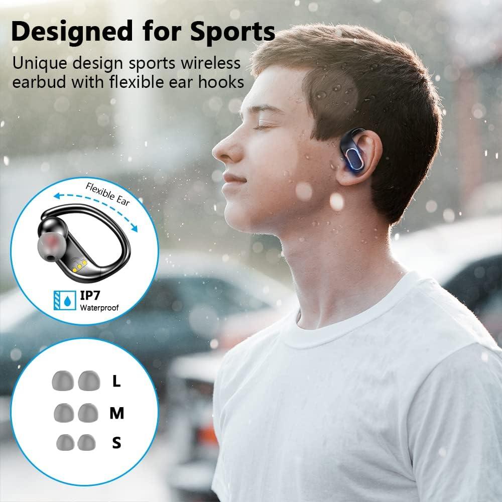 Geryst Bluetooth 5.3 Earphones with Mic, In Ear Wireless Headphones 56H Deep Bass IP7 Waterproof, LED Display/Touch Control