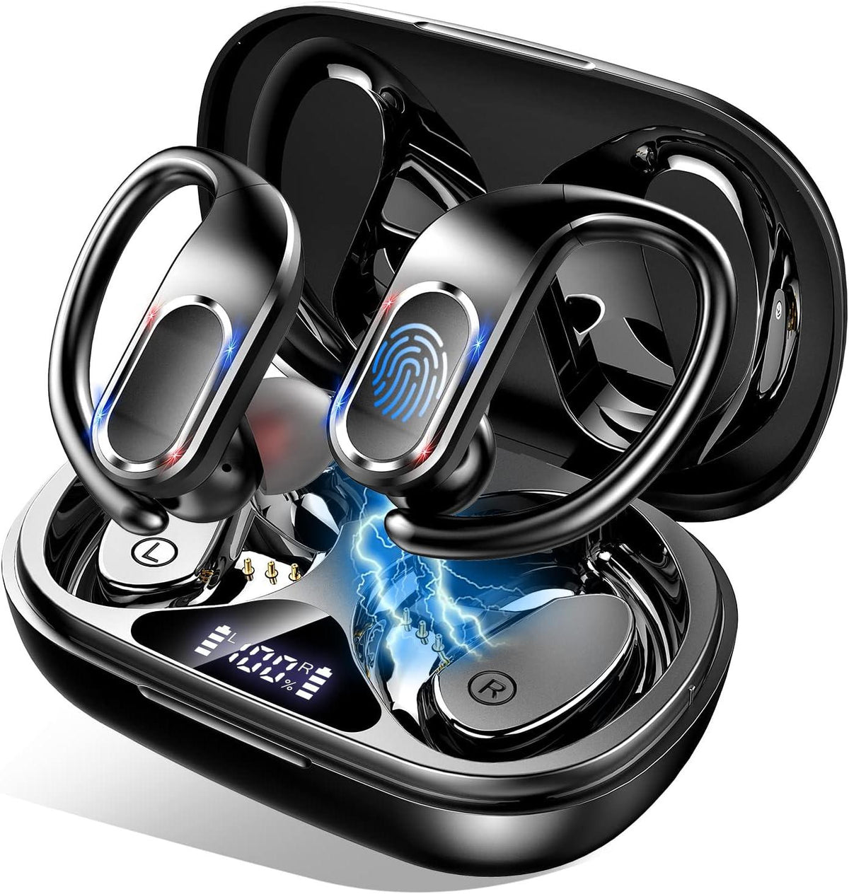 Geryst Bluetooth 5.3 Earphones with Mic, In Ear Wireless Headphones 56H Deep Bass IP7 Waterproof, LED Display/Touch Control