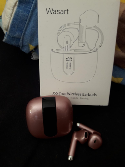 Wasart Bluetooth 5.3 Headphones, In-Ear Headphones Wireless with 4 Mics, LED Display, Bluetooth Earphones with ENC Noise Cancelling